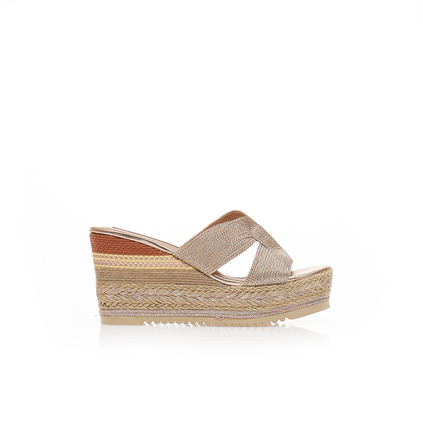 Platforme espadrile bronze imitație de piele cu căpută din sfoară