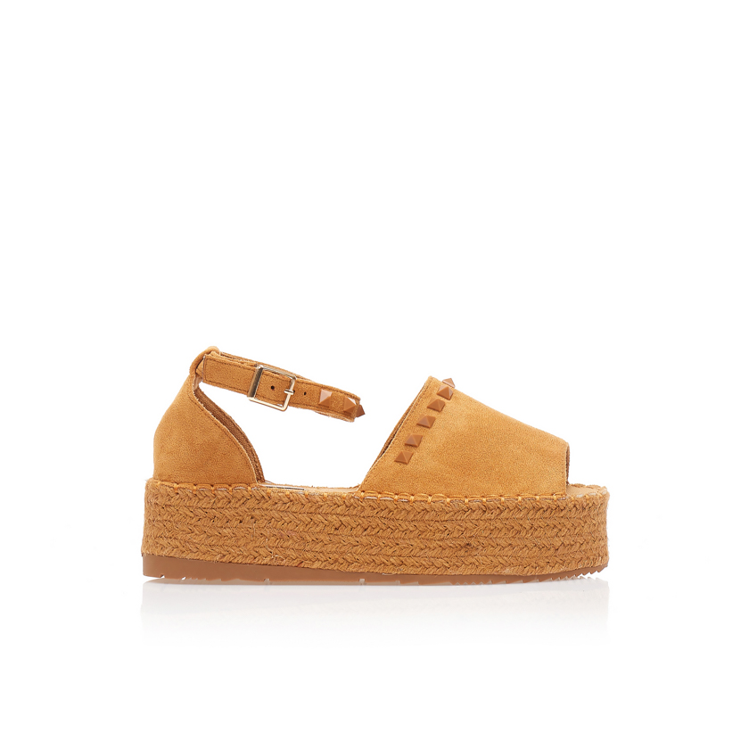 Tsoukalas Espadrile flatform camel piele întoarsă cu butoane decorative