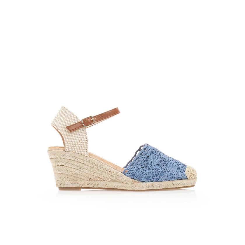 Espadrile platforme albastru cu design împletitură și baretă la gleznă